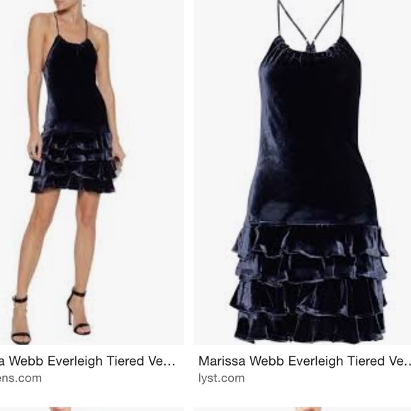 NWT Marissa Webb Blue silk Everleigh velvet ruffle strappy holiday mini dress - Picture 3 of 16